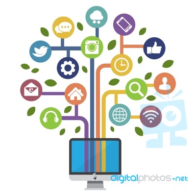 Computer With Social Media Icons Stock Image