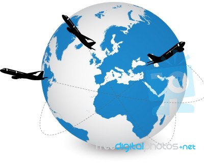 Conceptual Of Airplane Travel Around The World Stock Image