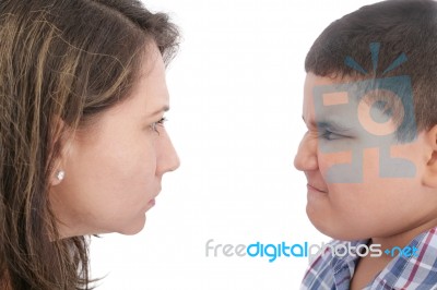 Conflict With Mother And Son Stock Photo