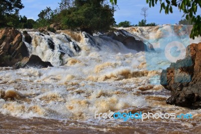 Conprapeng Water Fall Or Mekong River In Champasak Stock Photo