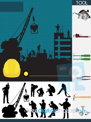 Construction Containing Various Icons Of Tools Stock Image
