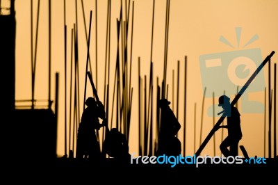 Construction Worker Silhouette Stock Photo