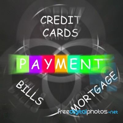 Consumer Words Displays Payment Of Bills Mortgage And Credit Car… Stock Image