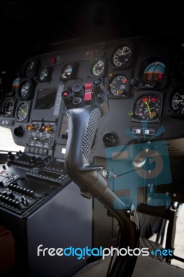 Control Stick In Helicopter Cockpit Stock Photo
