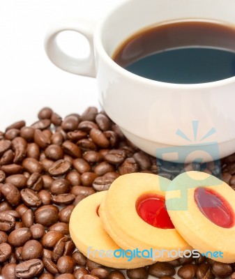 Cookie And Coffee Represents Decaf Cafeteria And Cafe Stock Photo