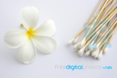 Cotton Swab And Flower Stock Photo