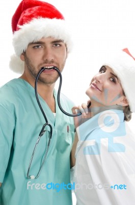 Couple Doctors With Stethoscope Stock Photo