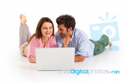Couple Laptop Stock Photo