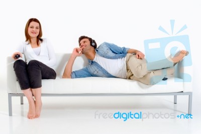 Couple Lying On The Couch Stock Photo Royalty Free Image Id 10044278