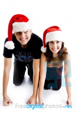 Couple Wearing Christmas Hat Stock Photo