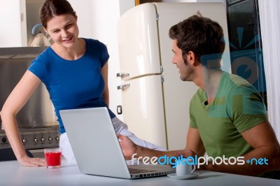 Couple Working In Computer Stock Photo