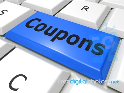 Coupons Online Represents World Wide Web And Couponing Stock Image