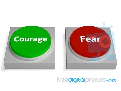 Courage Fear Buttons Shows Bravery Or Scared Stock Image