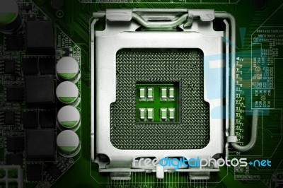 Cpu Socket On Computer Motherboard Stock Photo