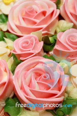 Cream Flowers On Top Of Beautiful Cake Stock Photo