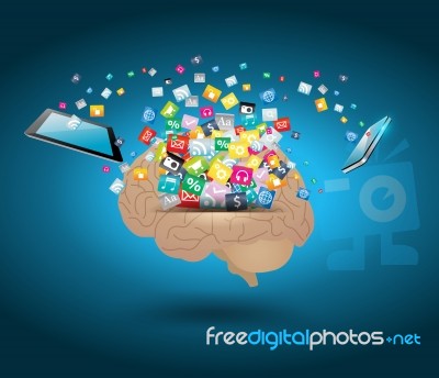 Creative Cloud Of Colorful Application Icon With Brain Idea Conc… Stock Image
