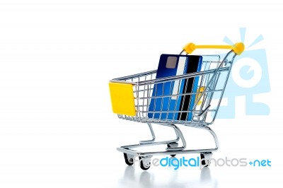 Credit Card In Shopping Cart Stock Photo