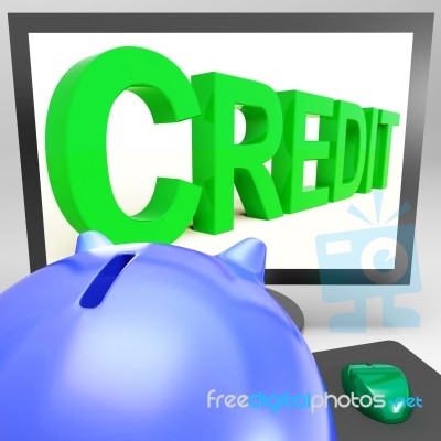 Credit On Monitor Showing Money Loan Stock Image
