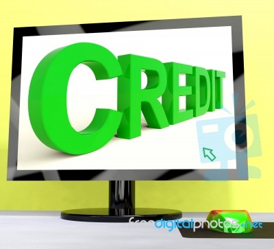 Credit Word On Computer Shows Financial Loan Stock Image