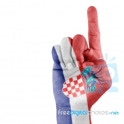 Croatia Flag On pointing up Hand Stock Photo