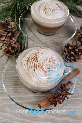 Cup Of Cappuccino With Cinnamon Stock Photo