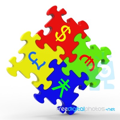 Currency Symbols Puzzle Shows Global Investment Stock Image