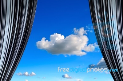 Curtain With Blue Sky View Stock Photo