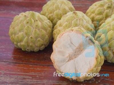 Custards On A Wooden Table. Sweet Fruit Of Thailand  Stock Photo