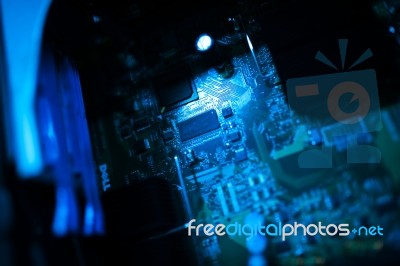 Cutcuit Electronic On Motherboard Stock Photo