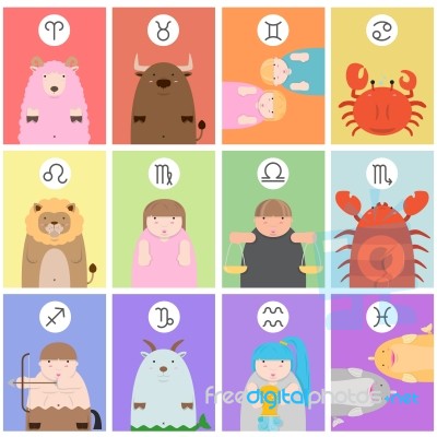 Cute Big Fat Twelve Zodiac Cartoon Stock Image