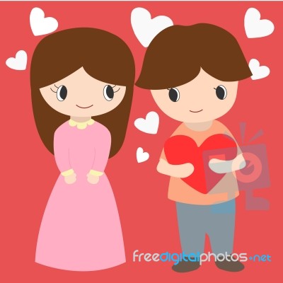 Cute Boy And Girl With Hearts Background For Valentine Day Stock Image