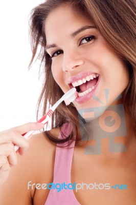 Cute Girl Brusing Her Teeh Stock Photo