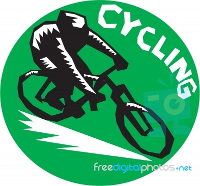 Cyclist Riding Bicycle Cycling Circle Woodcut Stock Image