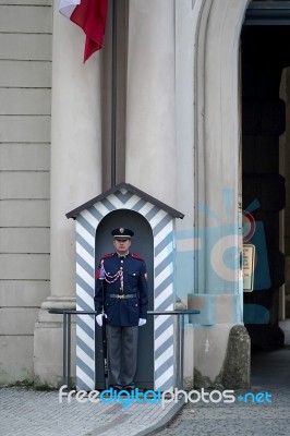 Czech Republic Soldier Guarding The Entrance To The Castle Area Stock Photo