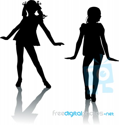 Dancing Silhouettes Children Stock Image