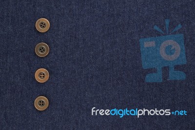 Dark Blue Jeans Texture With Metal Buttons Stock Photo