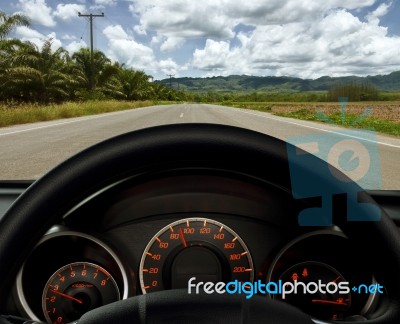 Dashboard And Road Stock Photo