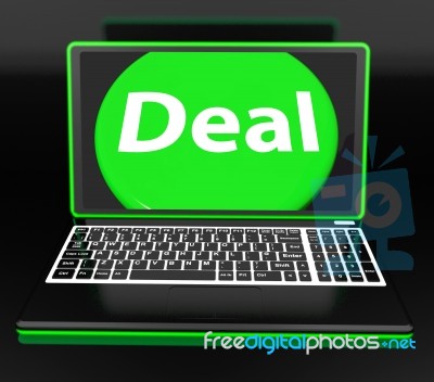 Deal Laptop Shows Contract Online Trade Deals Or Dealing Stock Image