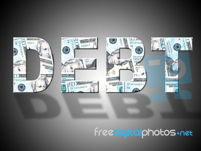 Debt Dollars Shows United States And American Stock Image