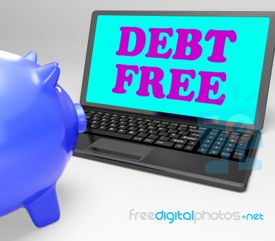 Debt Free Laptop Shows No Debts And Financial Freedom Stock Image