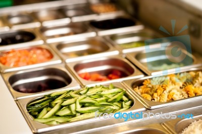Delicious Vegetarian Food In Trays Stock Photo