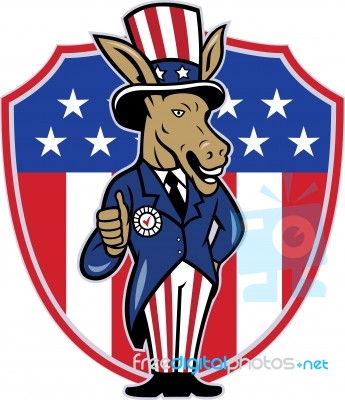 Democrat Donkey Mascot Thumbs Up Flag Stock Image