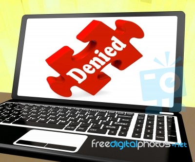 Denied Laptop Shows Denial Deny Decline Or Refusals Stock Image