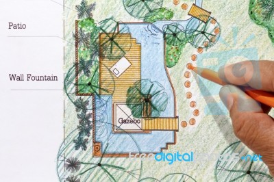 Design Water Garden Plan Stock Photo
