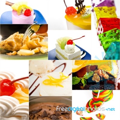 Dessert Cake And Sweets Collection Collage Stock Photo