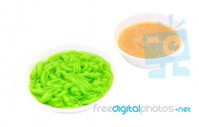 Dessert Lod Chong And In Coconut Milk On White Background Stock Photo