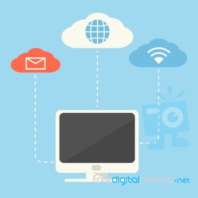 Destop Computer With Networking Icon Stock Image