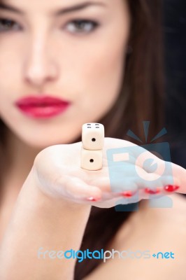 Dices In Woman's Hand Stock Photo