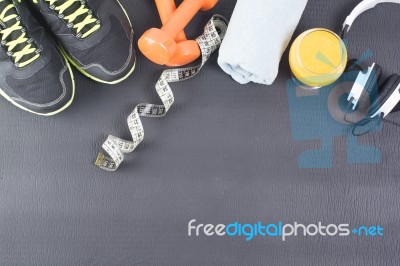 Diet Concept With Sport Equipment Stock Photo