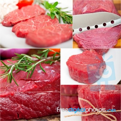 Different Raw Beef Cuts Collage Stock Photo